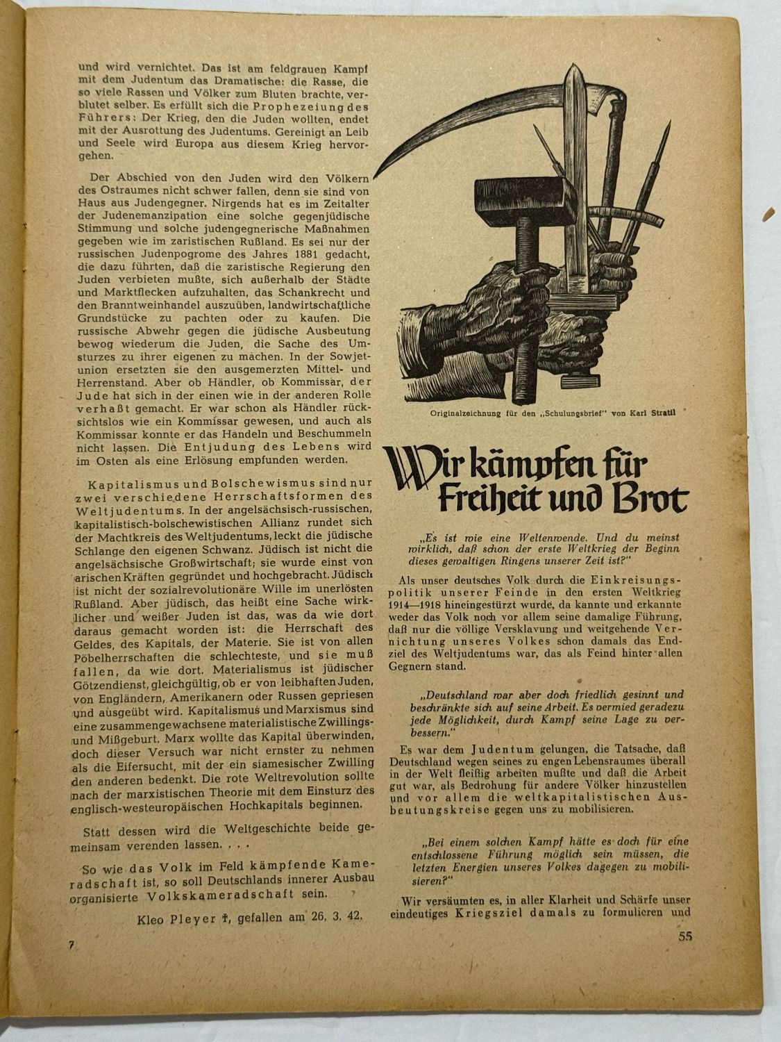 German Wartime Third Reich Magazine Der Schulungsbrief 1943 - Illustrations, Articles, Propaganda, Etc.