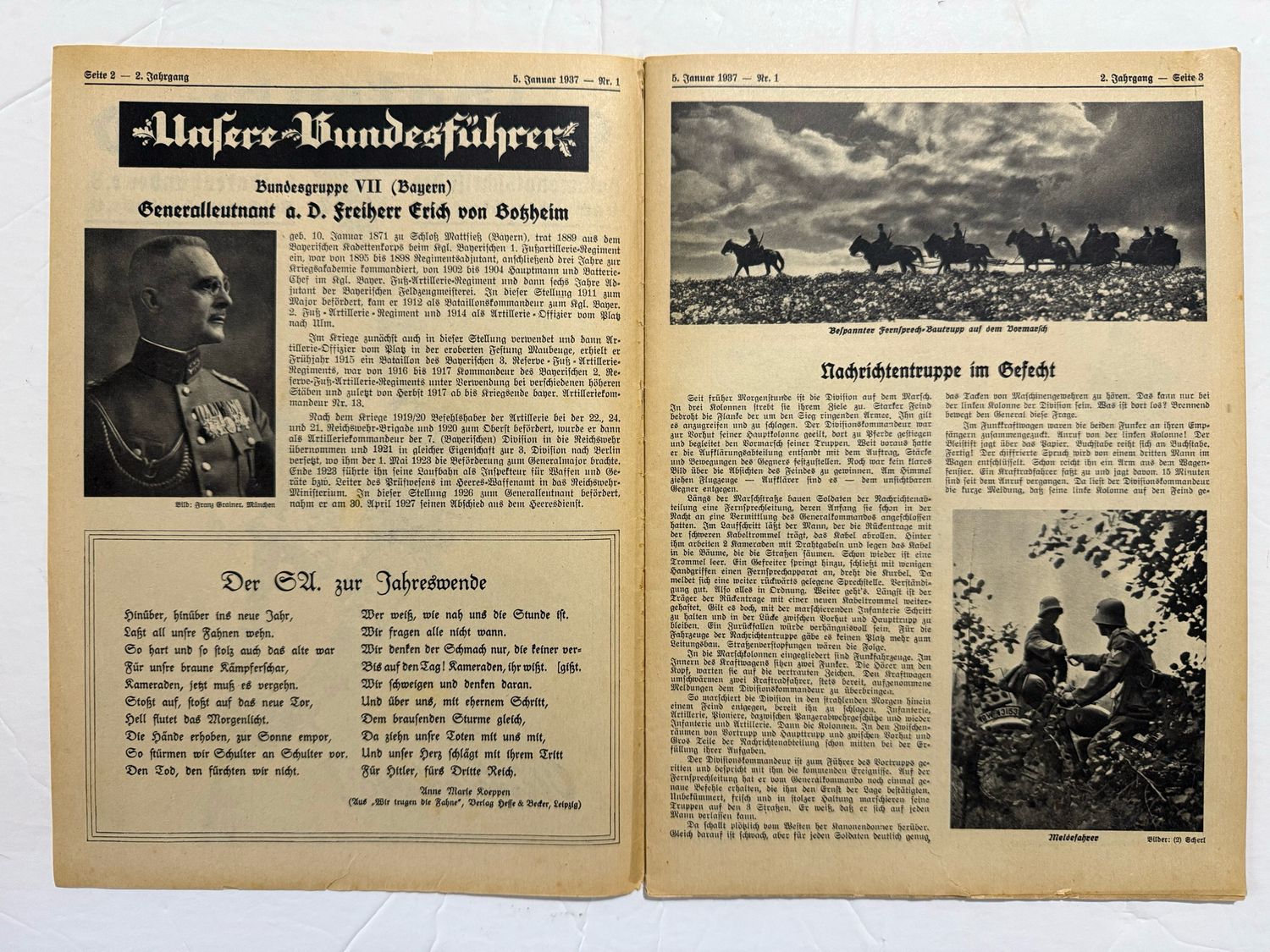 German Third Reich Veteran&#39;s Magazine Soldatenbund 1937 - Great Images - Generals, Der Fuhrer, Nachrichtentruppe, Dogs, Naval Flags, Morse Code &amp; MORE!