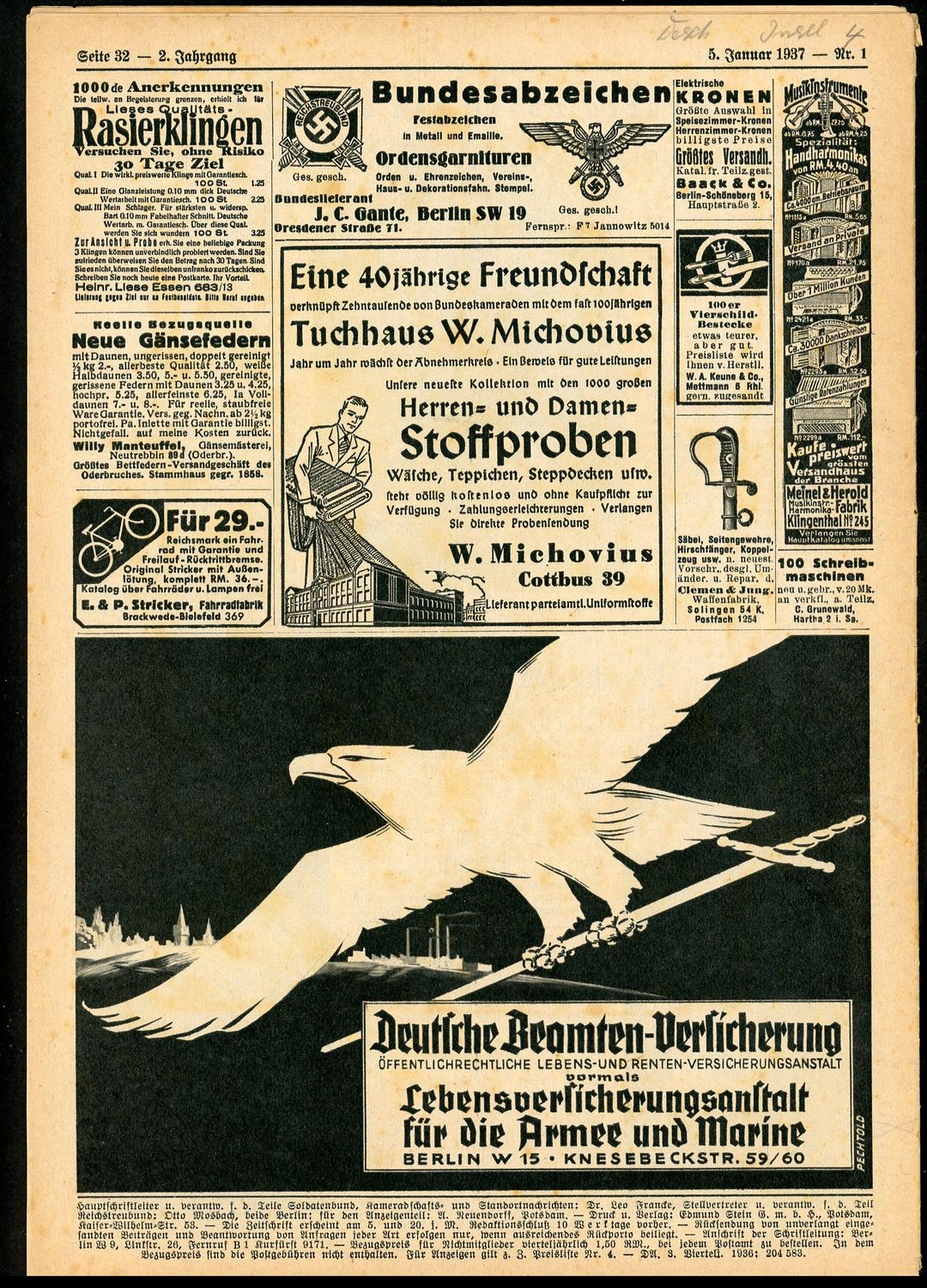 German Third Reich Veteran&#39;s Magazine Soldatenbund 1937 - Great Images - Generals, Der Fuhrer, Nachrichtentruppe, Dogs, Naval Flags, Morse Code &amp; MORE!