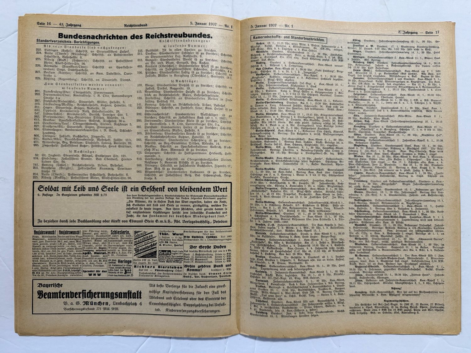 German Third Reich Veteran&#39;s Magazine Soldatenbund 1937 - Great Images - Generals, Der Fuhrer, Nachrichtentruppe, Dogs, Naval Flags, Morse Code &amp; MORE!