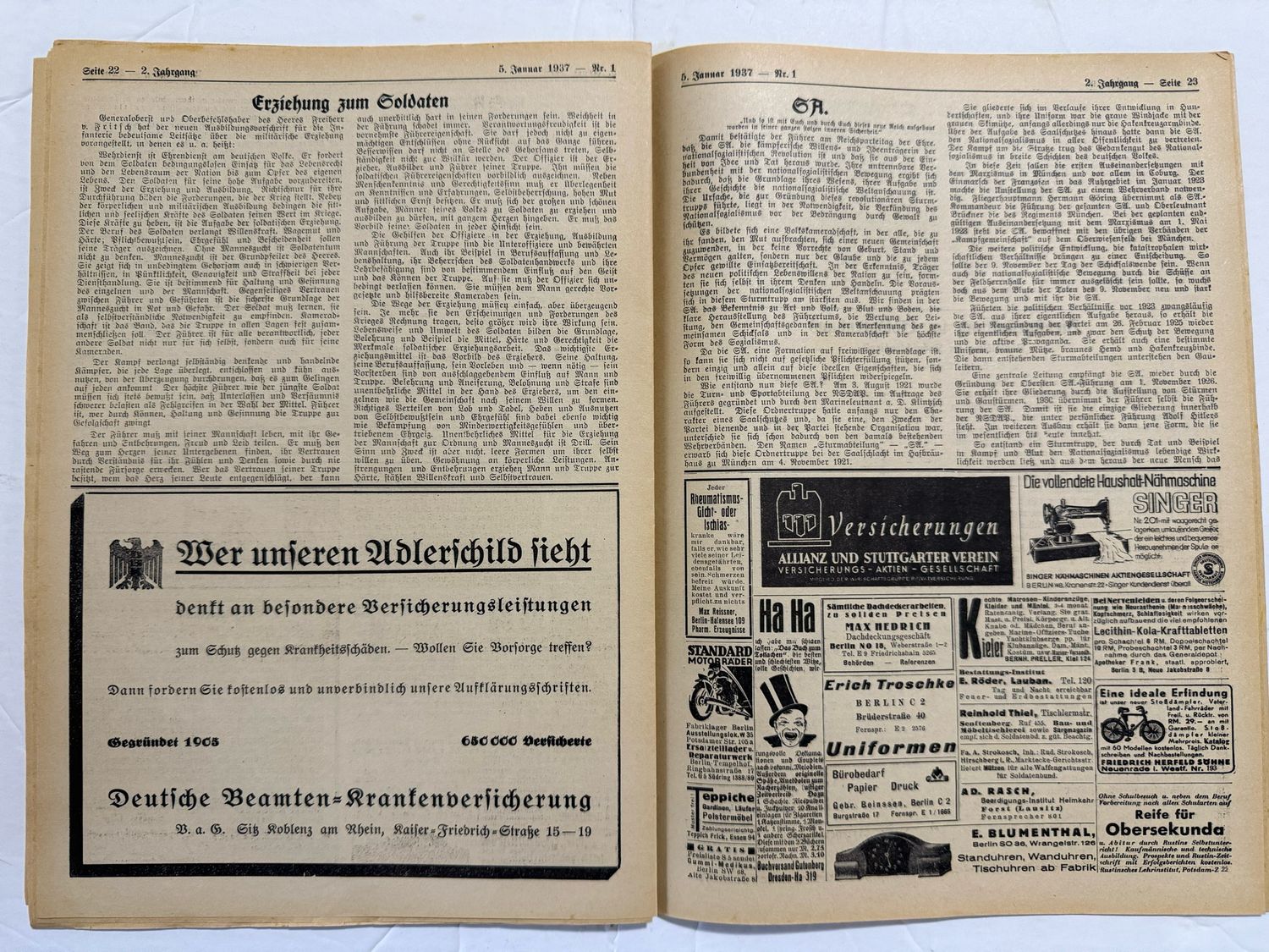 German Third Reich Veteran&#39;s Magazine Soldatenbund 1937 - Great Images - Generals, Der Fuhrer, Nachrichtentruppe, Dogs, Naval Flags, Morse Code &amp; MORE!