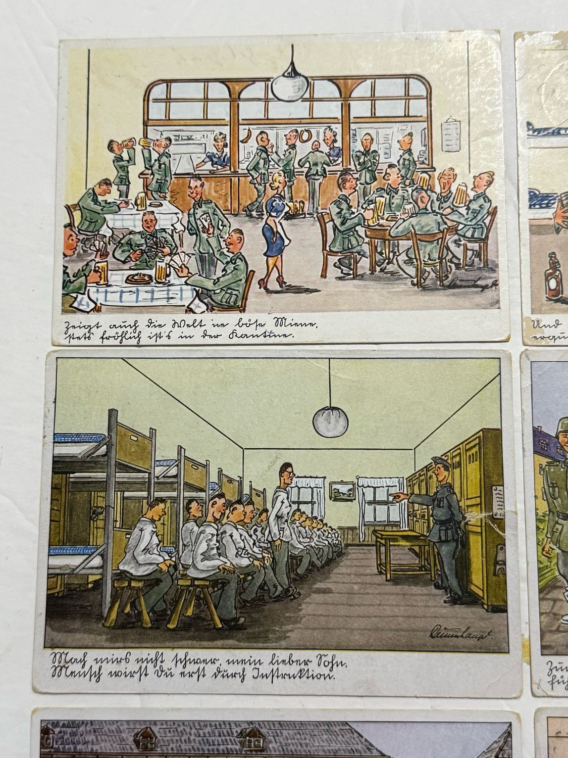 Lot of 6 German WW2 Humor Illustrated Postcards, All Sent As Feldposts During The War