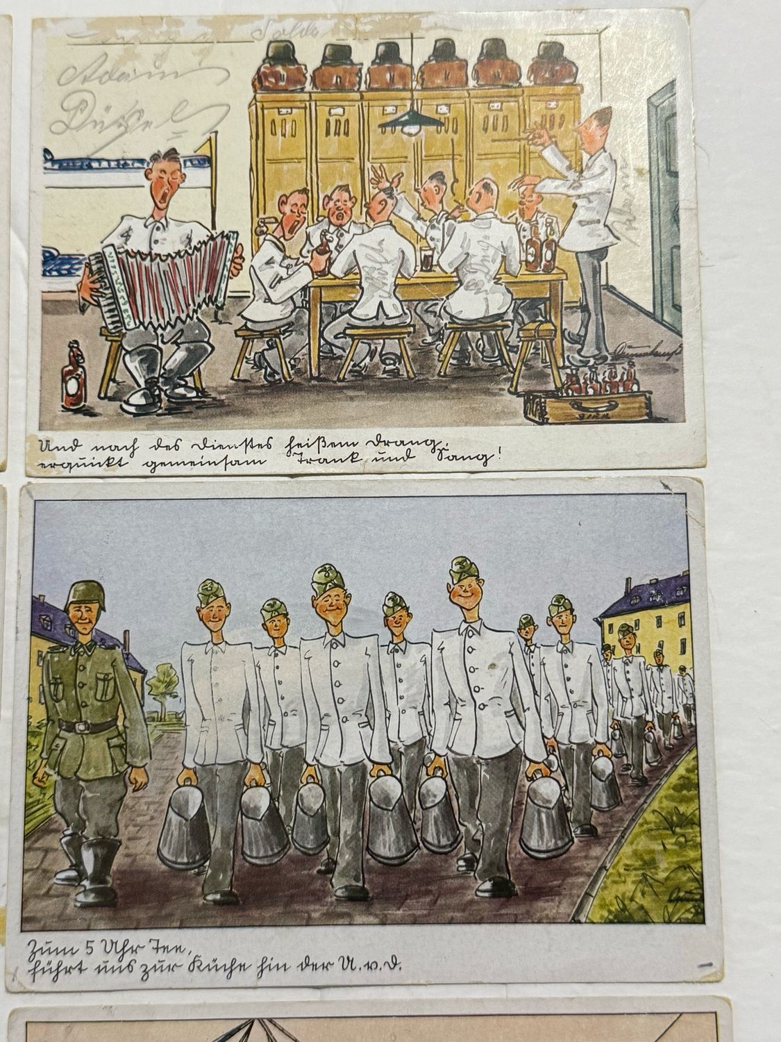 Lot of 6 German WW2 Humor Illustrated Postcards, All Sent As Feldposts During The War