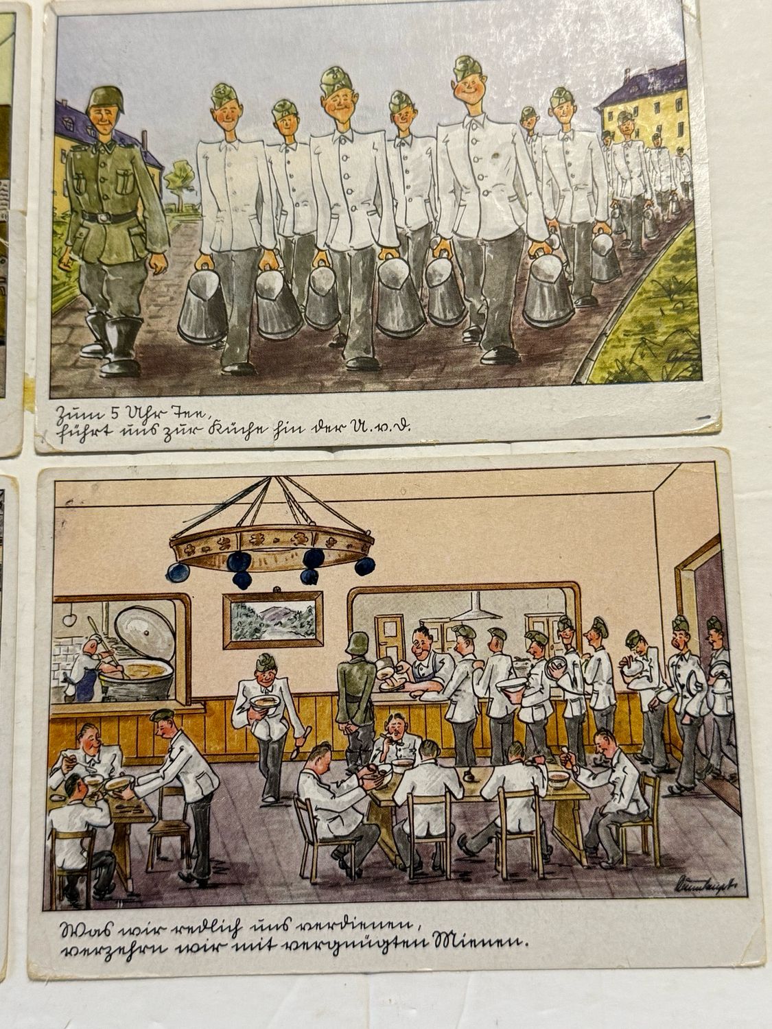 Lot of 6 German WW2 Humor Illustrated Postcards, All Sent As Feldposts During The War