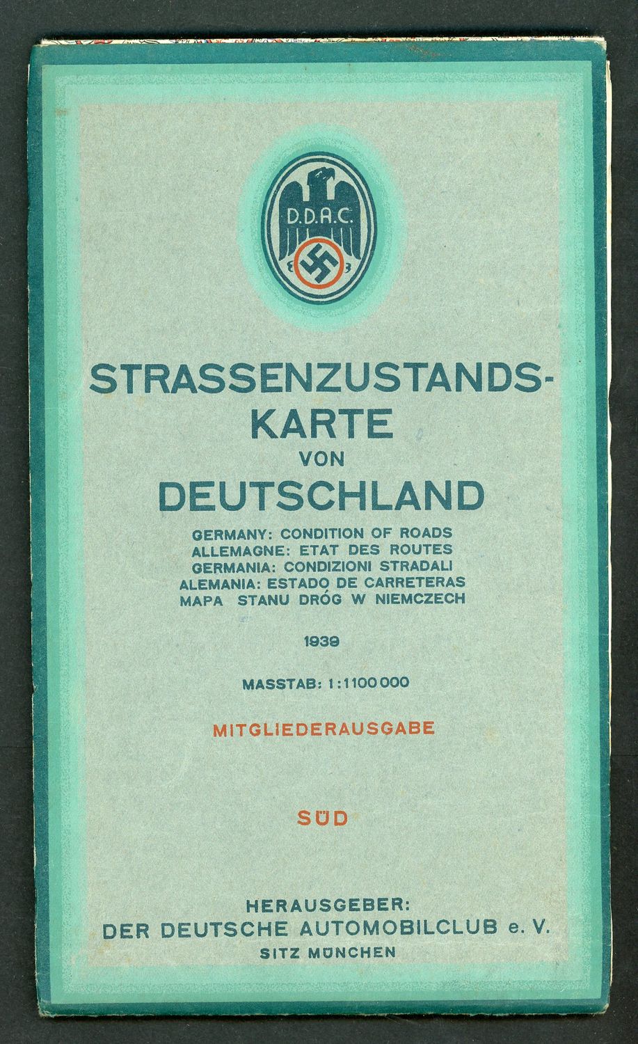 DDAC German Automobile Club Large Map of Germany From 1939