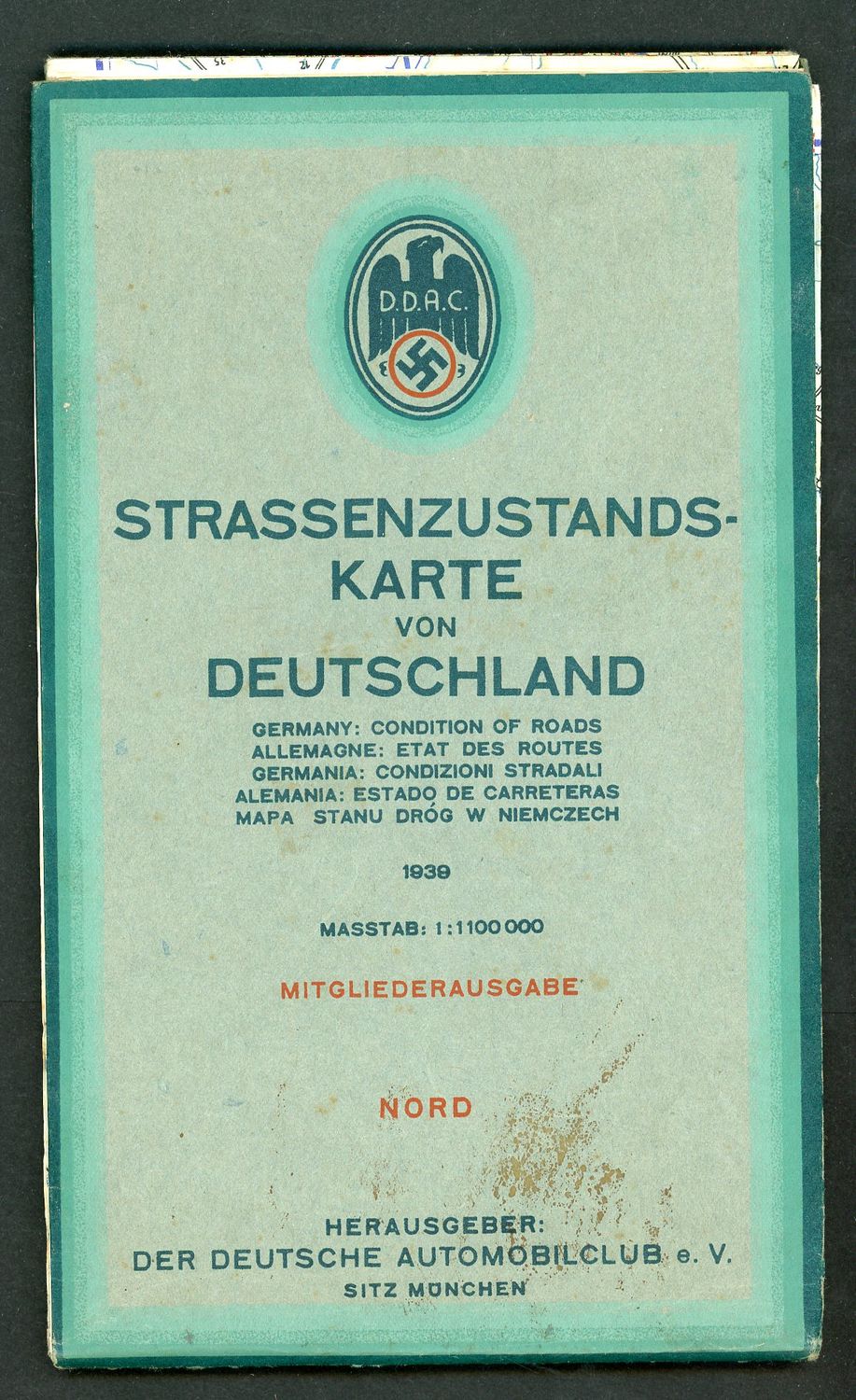 DDAC German Automobile Club Large Map of Germany From 1939