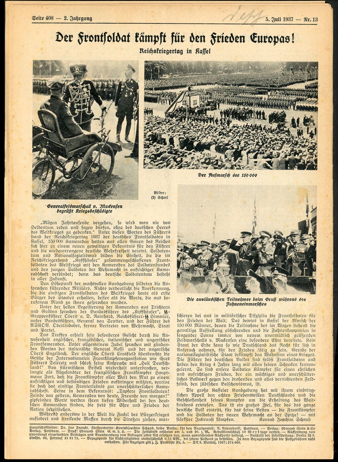 German Third Reich Veteran&#39;s Magazine Soldatenbund 1937 - Great Images - Generals, US Marines in Kiel, Wehrmacht Weapons, WW1 Stories &amp; MORE!