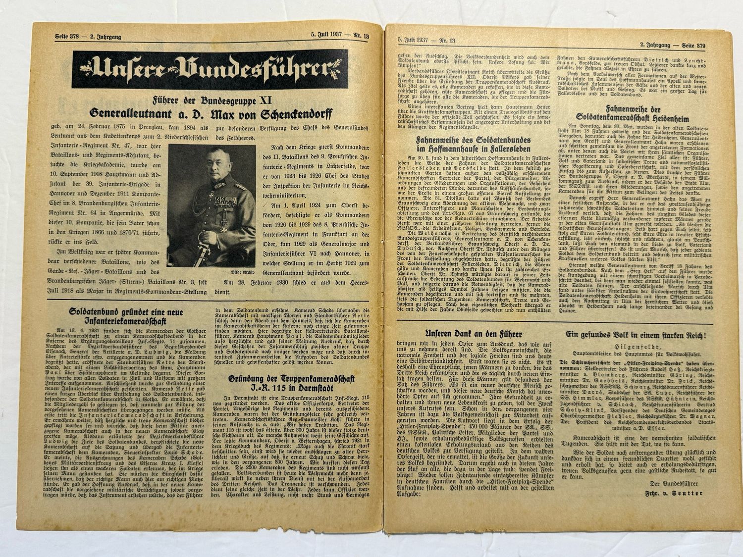 German Third Reich Veteran&#39;s Magazine Soldatenbund 1937 - Great Images - Generals, US Marines in Kiel, Wehrmacht Weapons, WW1 Stories &amp; MORE!
