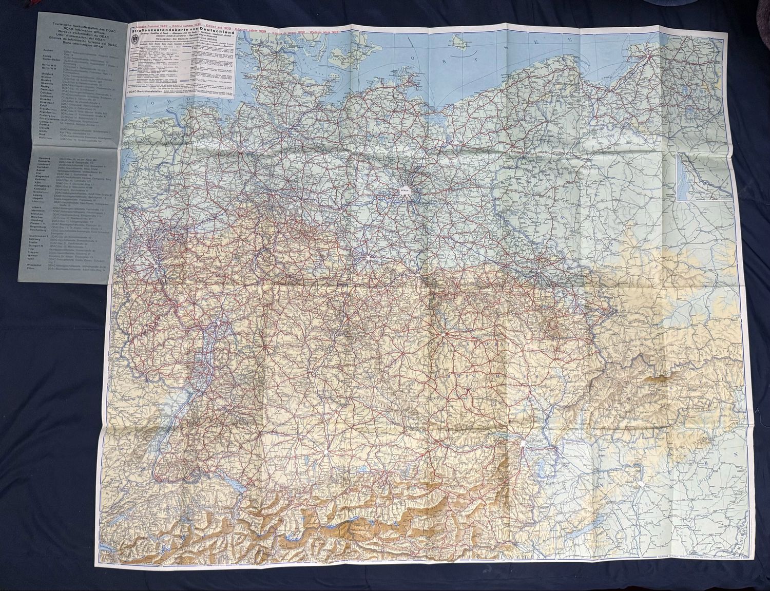 DDAC German Automobile Club Large Map of Germany From 1939