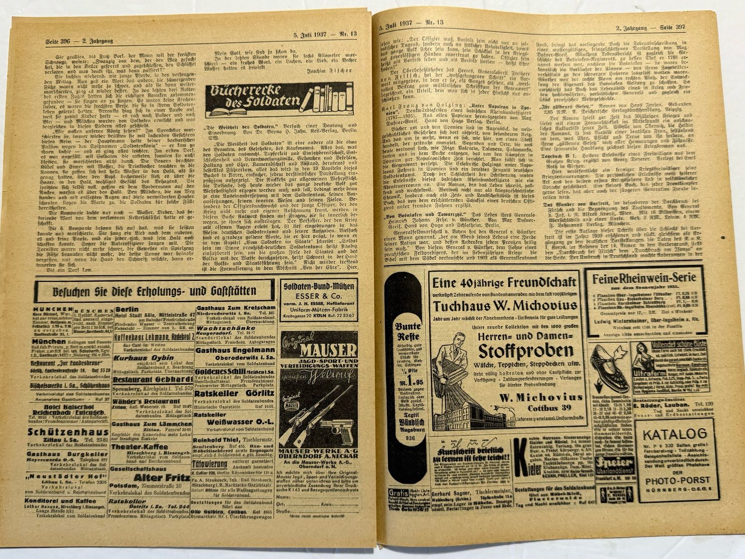 German Third Reich Veteran&#39;s Magazine Soldatenbund 1937 - Great Images - Generals, US Marines in Kiel, Wehrmacht Weapons, WW1 Stories &amp; MORE!