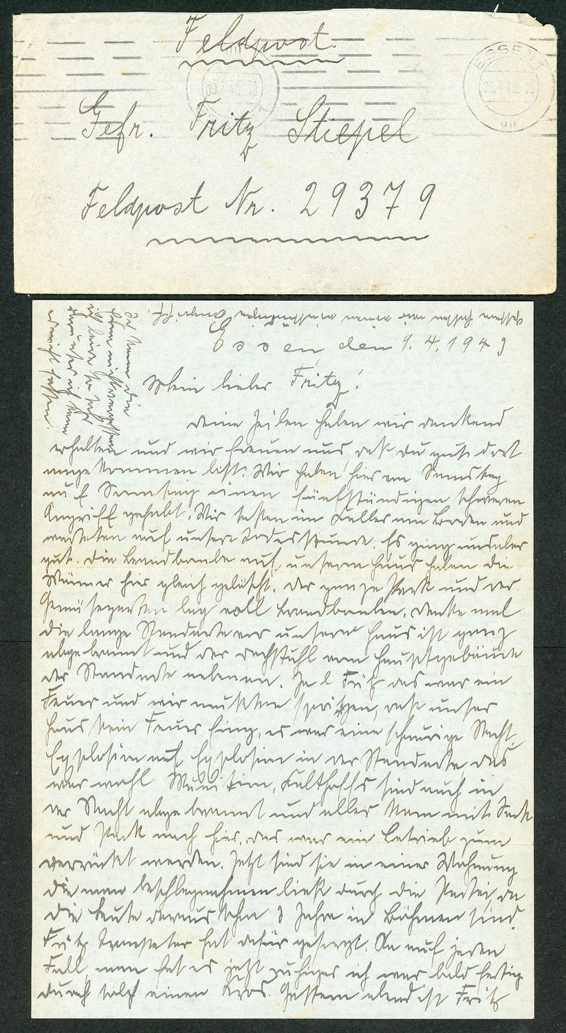 German WW2 Feldpost Letter To Soldier In Kranken-Kraftwagen-Zug 626 - Ambulance Unit - Letter Describes Ruhr Allied Bombing In 1943