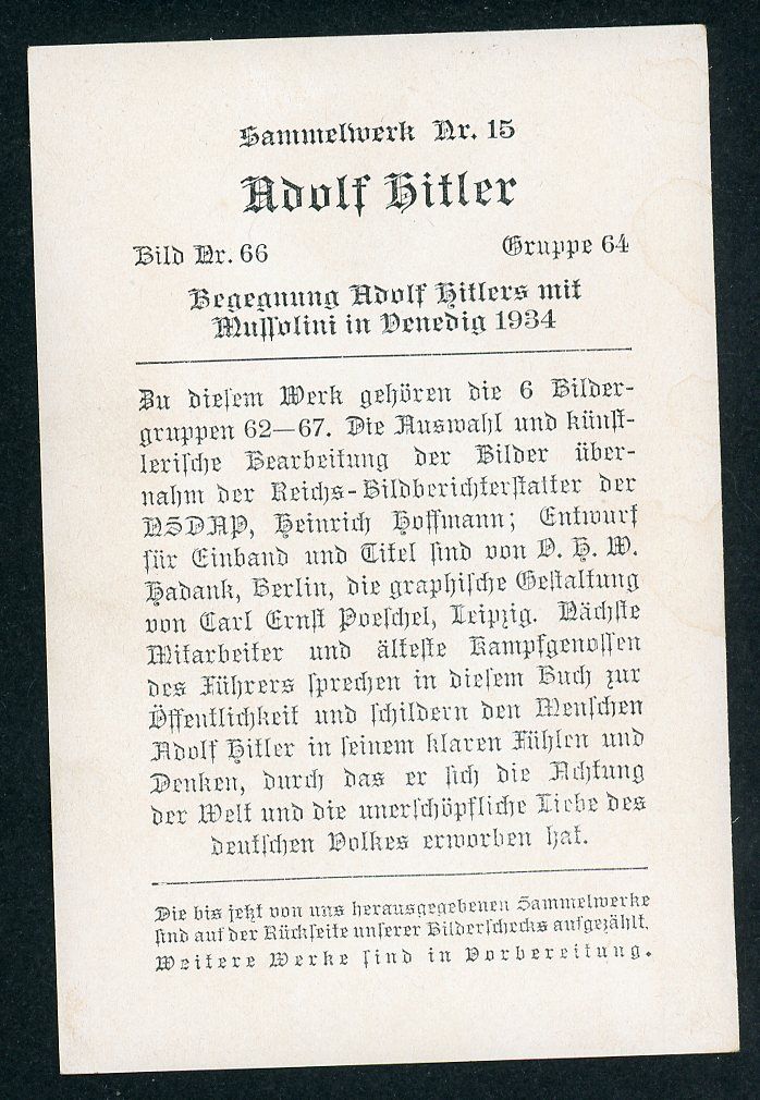 German Third Reich Photo - Der Fuhrer + Benito Mussolini Together In 1934