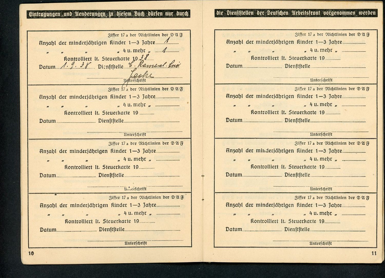 German Third Reich DAF Membership Booklet With Swaz Dues Stamps From 1935 To 1944