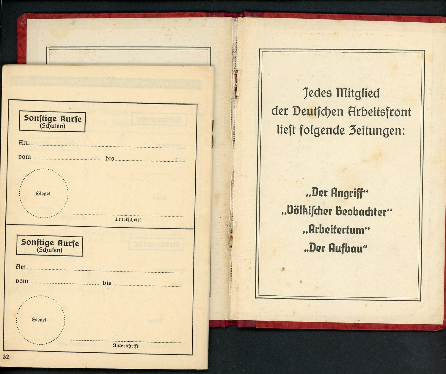German Third Reich DAF Membership Booklet With Swaz Dues Stamps From 1935 To 1944