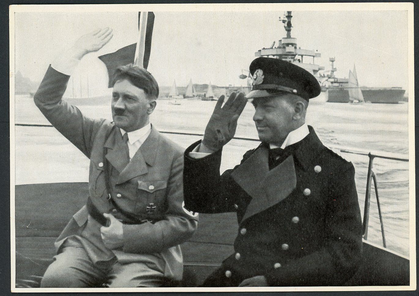 German Third Reich Photo - Der Fuhrer And Admiral Raeder Give Heil Salutes While Visiting The Kriegsmarine
