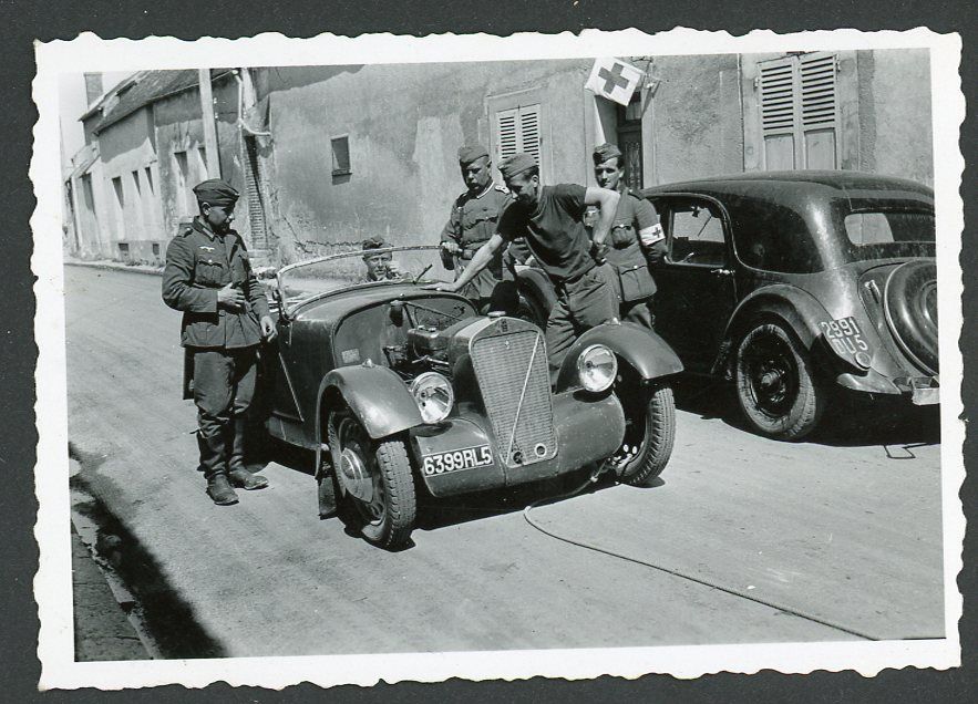 German WW2 Photo - Wehrmacht Troops Showing Off Captured 1935 Georges IRAT Roadster Hot Rod Car