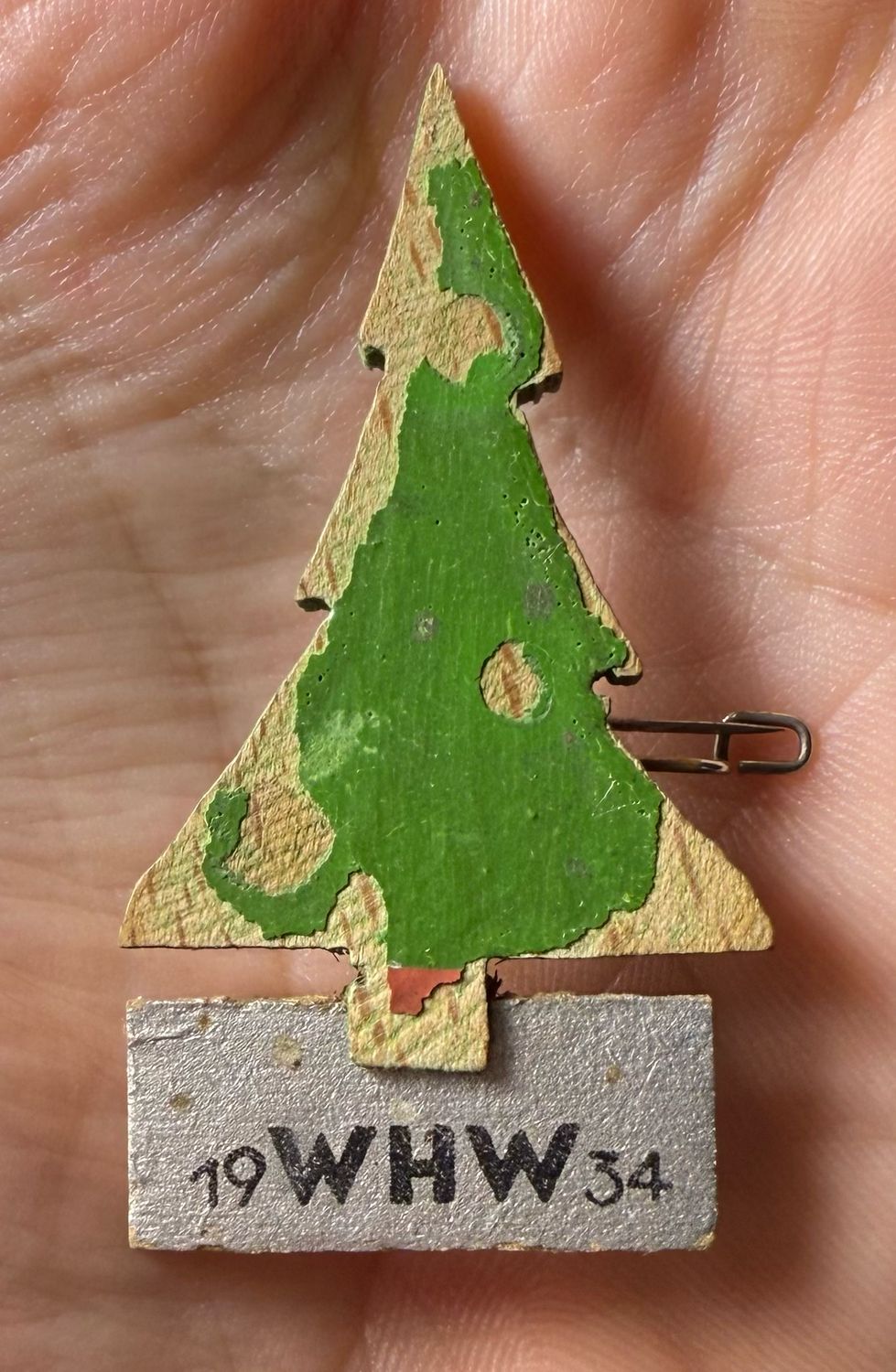 German WHW 1934 Wood Christmas Tree Pin Badge