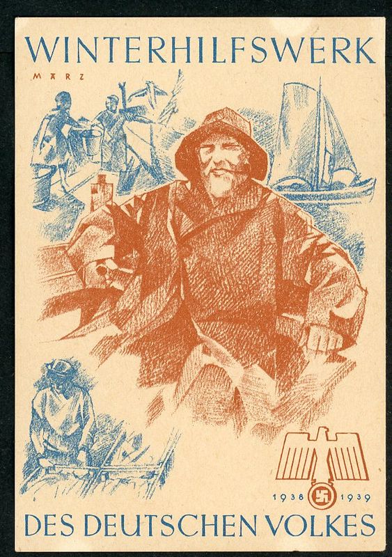 Z 1938/39 German WHW Door Plaque From March - Eagle Swaz + Fisherman Returning From Their Catch