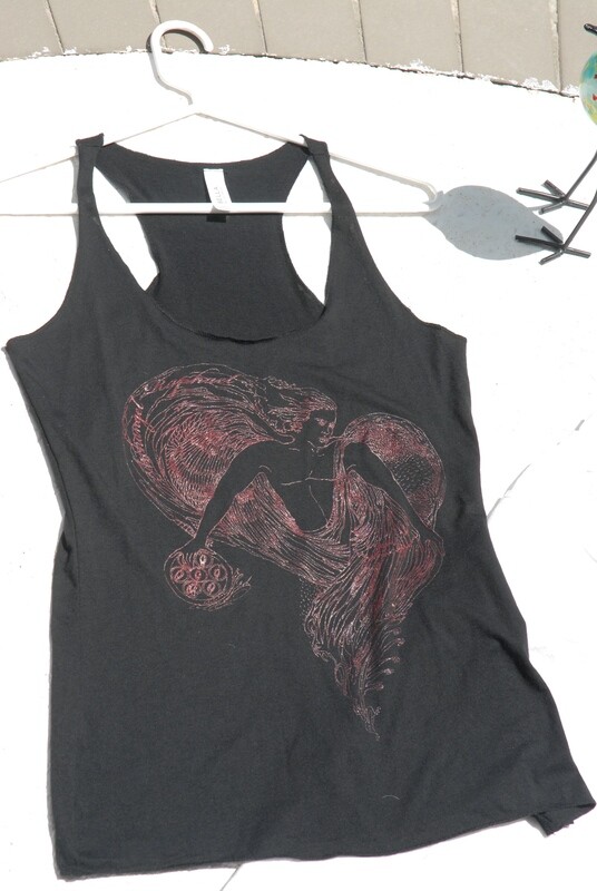 Women's Archangel Raphael silk screened line art on black t back