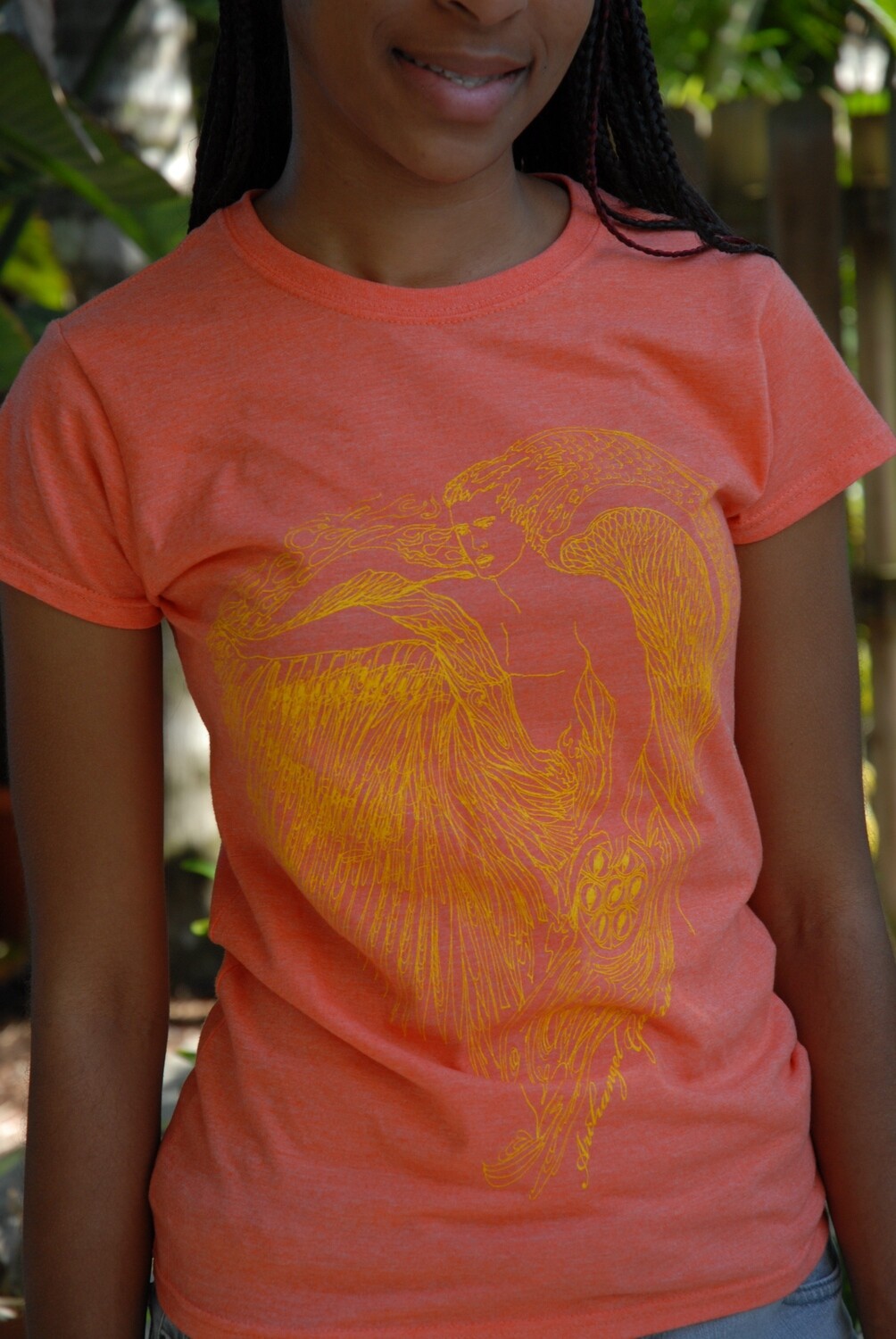 Archangel Gabriel Line Art, Women's Orange and Gold God T Shirt