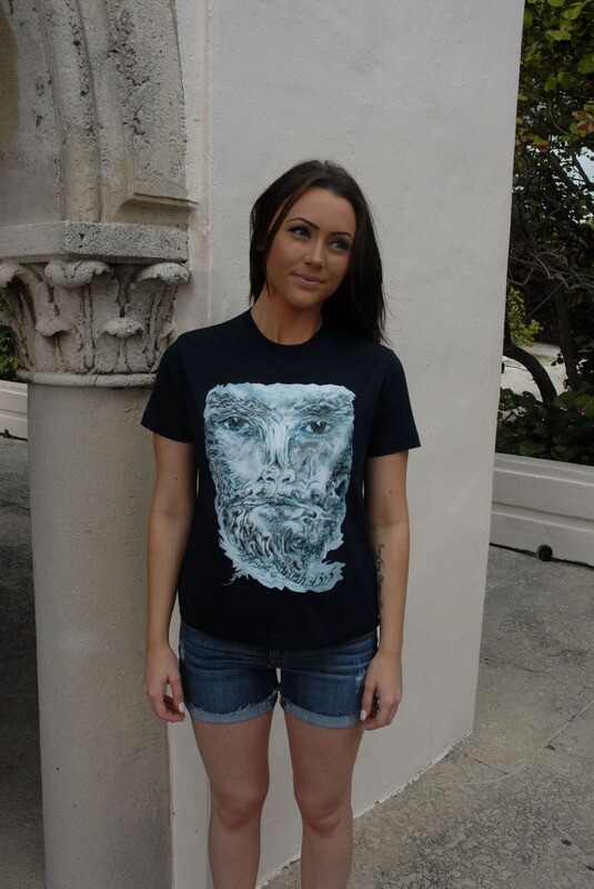 God Almighty art silk screened on navy t shirt in kid and teen sizes