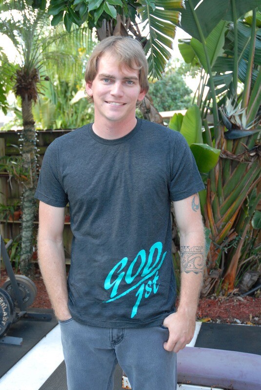 God Inspired Men's T shirt God 1st Turquiose on Charcoal