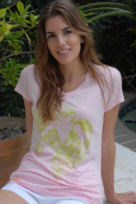 Spiritual cotton v neck t shirt womens Archangel Raphael pink lime