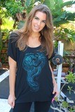 Wisdom Woman's flowy raglan t shirt in black with turquoise