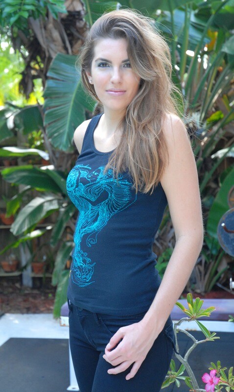 Women's Black and Turquoise Wisdom Woman 2x1" tank