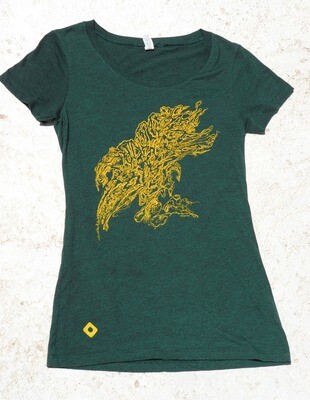 A'Way Water Line Art , Women's T Shirt in Dark Green and Gold