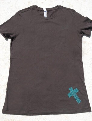 Woman's Cross Art on Chocolate T Shirt