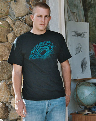 Wave Art Stipple by Lisa Hornor Black and Turquoise T Shirt