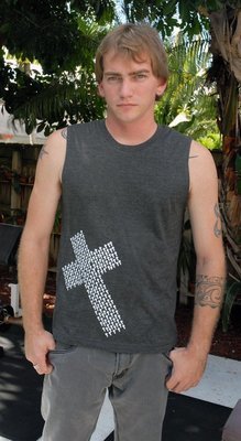 Men's Muscle Tank in Charcoal Grey with White Cross Art