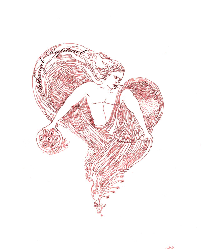 The Warrior Angels; Archangel Raphael line drawing