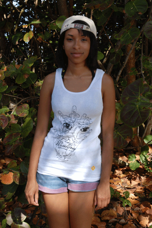 White tank and black Wisdom art silk screened