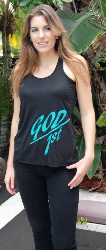 God 1st Black Flowy T Back Tank