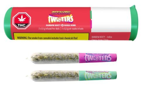RIZZLERS -  Twisters - Bubba Bomb + Rainbow Booty Infused Pre-Rolls [2 x 0.5g Blend]