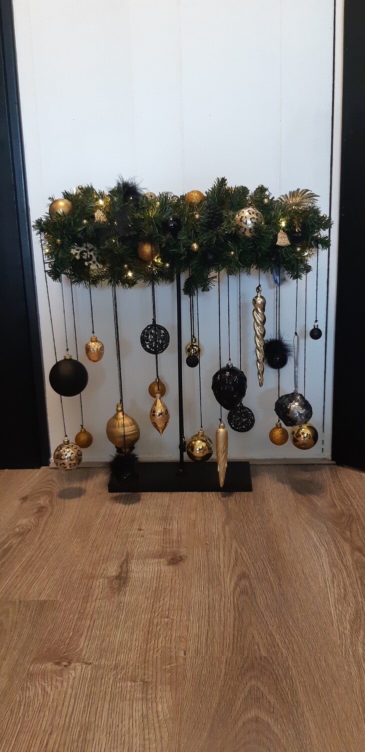 Kerst stuk op voet goud - zwart - groen 