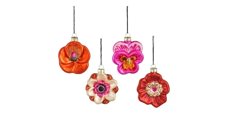 Ornament bloem oranje rood roze fuchsia 4 assorti - l7xb2,5xh7cm