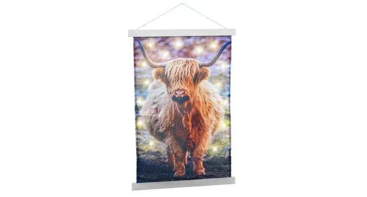 Wandkleed Schotse Hooglander met 40 LED warm wit 75x120cm excl. 3xAA batt.