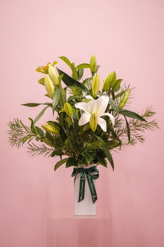 Traditional Oriental White Lily Arrangement
