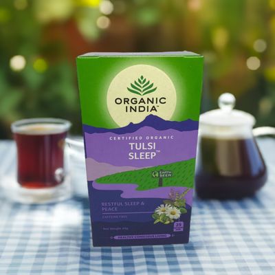 Organic India Tulsi Sleep 25 Infusion Bags.  This herbal tea is an outstanding combination of stress relieving herbs