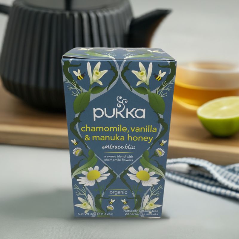 PUKKA CHAMOMILE, VANILLA &amp; MANUKA HONEY - 20 Herbal Tea Sachets.