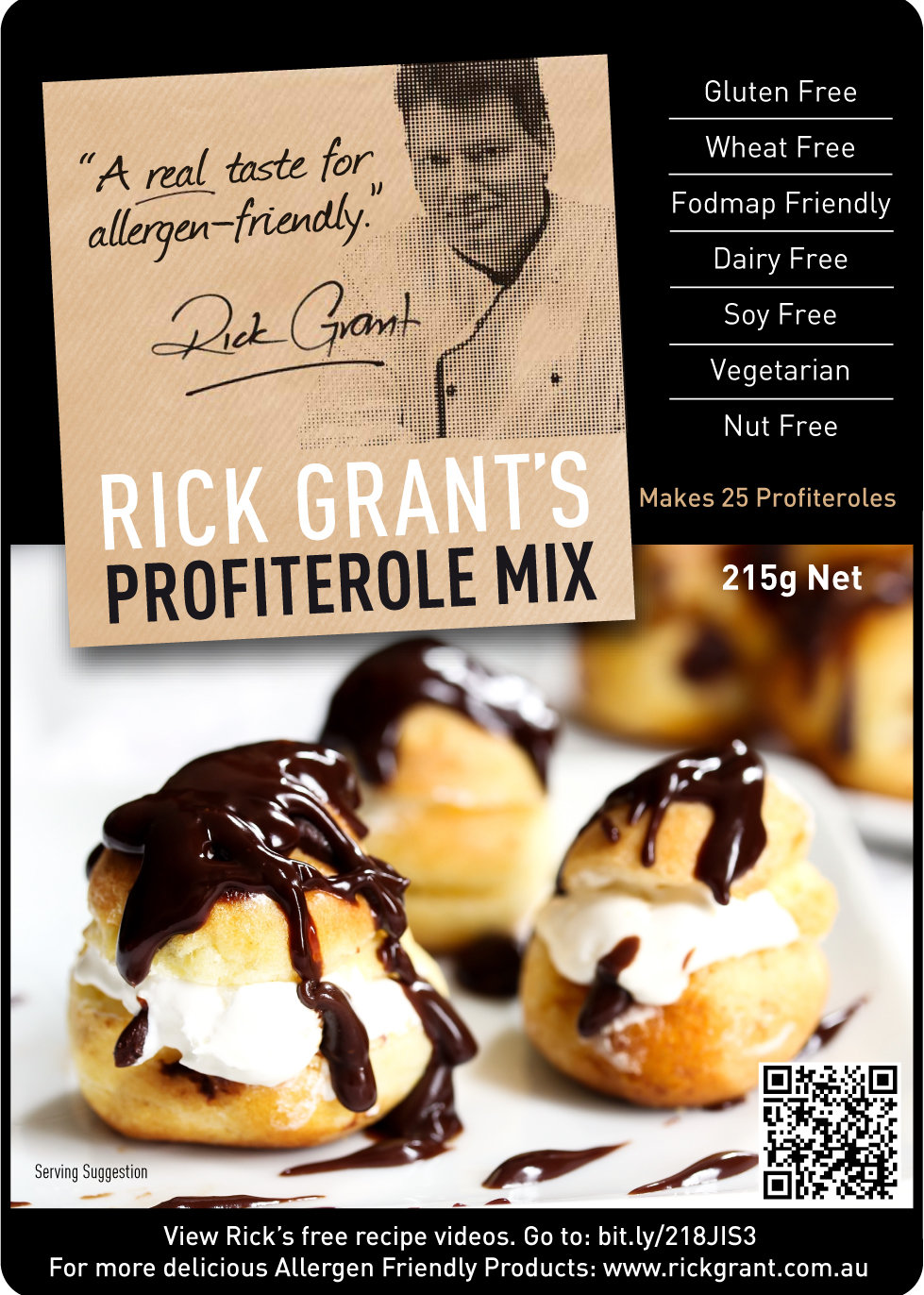 Profiterole Mix. Now you can make delicious Profiteroles, Eclairs or Paris Brest. Follow the instructions on the pack. No one will even know that they are gluten free and Fodmap Friendly!