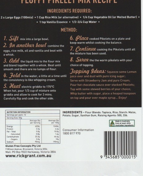 Gluten Free Fluffy Pikelet Mix - Gluten Free and Fodmap Friendly.