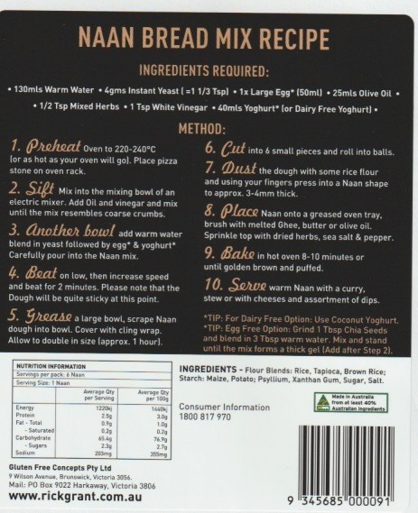 Gluten Free Naan Bread Mix