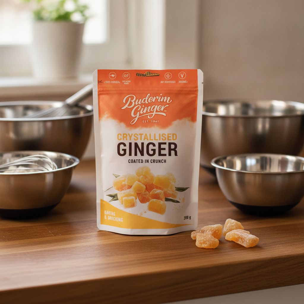 Buderim Crystallised Ginger - Dice and decorate for Ginger Fluff Sponge Cake.