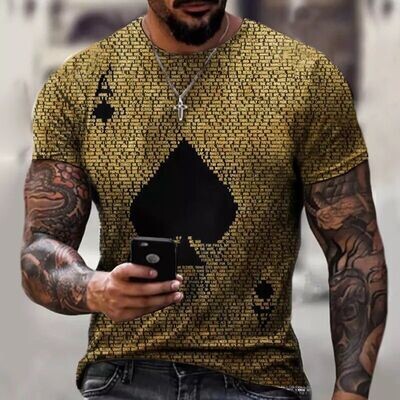 Poker Ace of Spades Pattern Summer New Oversized T-shirts Street Style O-neck Casual Skull Print Cloth