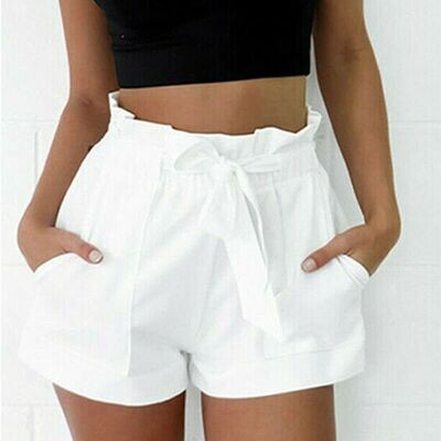 Summer Loose High Waist Tie Belt Shorts Trousers Ladies Solid Beach Holiday Casual Simple Slim Bottoms