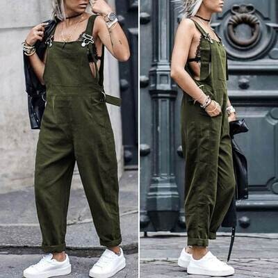 Summer Jumpsuits Bib Dungarees Celmia 2021 Female Sleeveless Pockets Work Solid Casual Harem Long Pants Playsuits